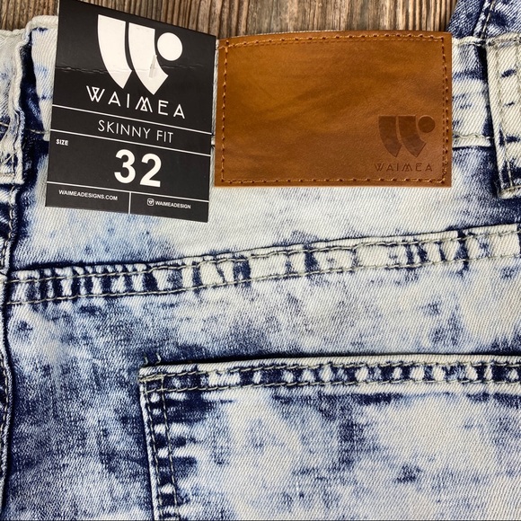 Neon Stripe Print Skinny Fit Denim Blue Wash-Green - Picture 5 of 7